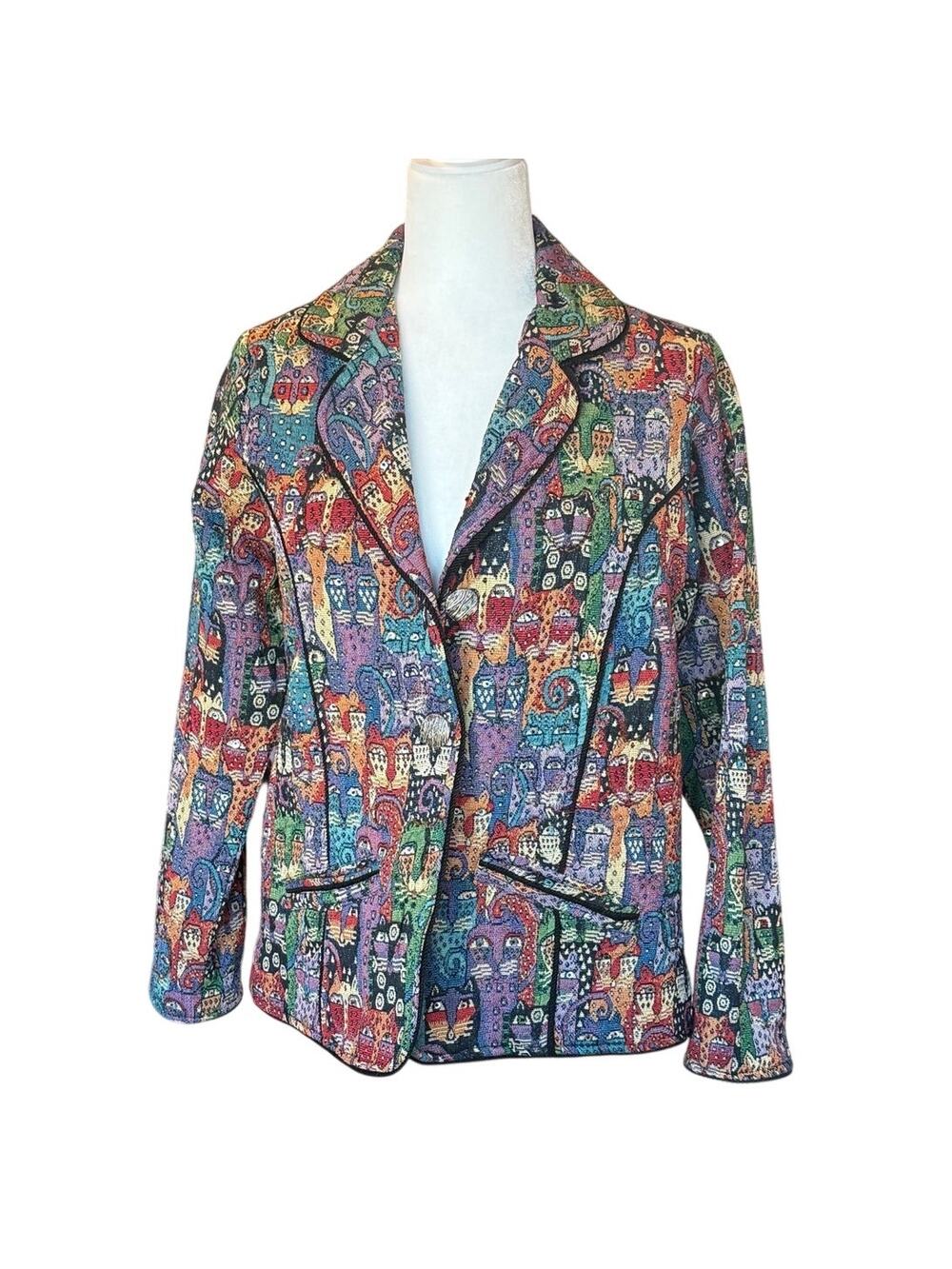 Vintage Parsley & Sage Cat Tapestry Blazer Small Wearable Art Sz S
